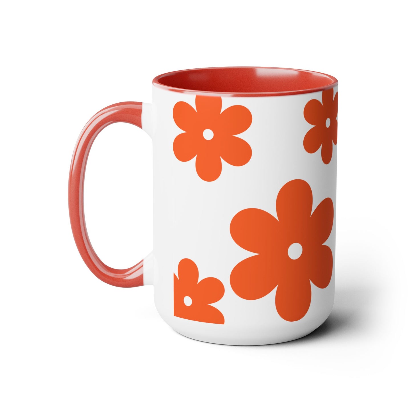 Retro Daisy Two-Tone Coffee Mugs, 15oz