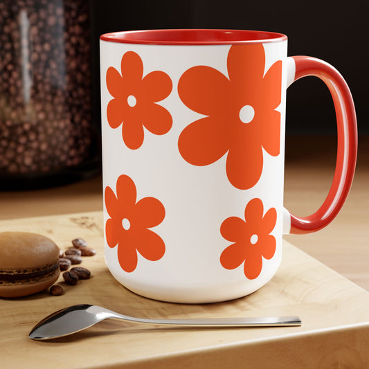 Retro Daisy Two-Tone Coffee Mugs, 15oz